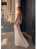 Beaded Straps Ivory Glitter Tulle Slit Wedding Dress